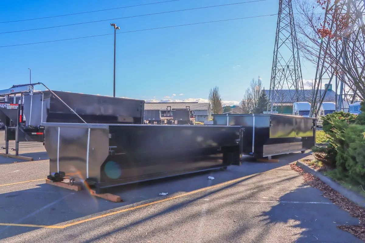Roll-off dumpster ready for waste disposal at job site for 3 Yard Dumpster Rental in Doylestown